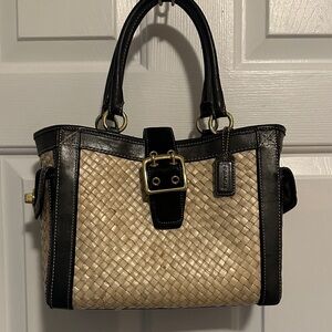 Vintage Coach Black and Cream Woven Satchel Bag